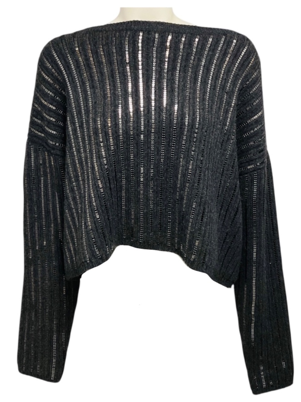 MICHAEL KORS COLLECTION CHARCOAL GREY SEQUINED CASHMERE SWEATER